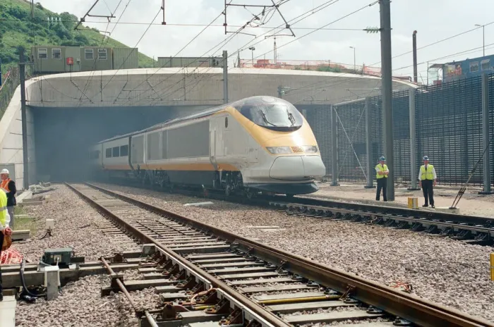Framed Print : The first Eurostar test train hauled through the Channel Tunnel from France to Britain Framed Print : The first Eurostar test train hauled through the Channel Tunnel from France to Britain