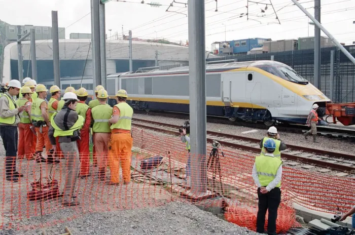 Framed Print : The first Eurostar test train hauled through the Channel Tunnel from France to Britain