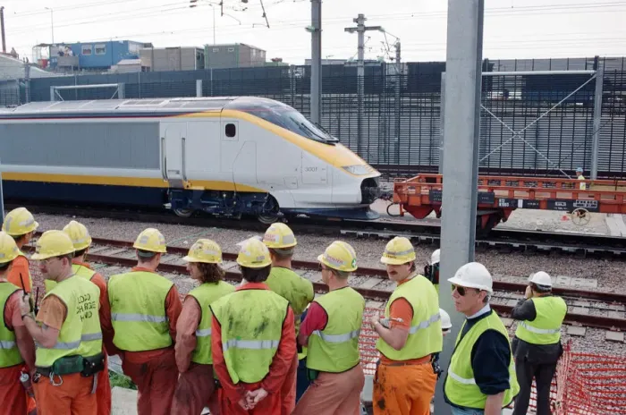 Framed Print : The first Eurostar test train hauled through the Channel Tunnel from France to Britain