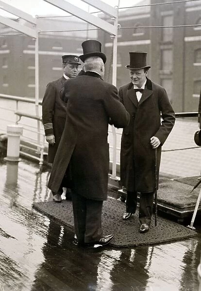 First Lord of the Admiralty Winston Churchill arriving for the launching of