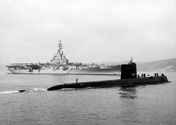 The first nuclear powered submarine the USS Nautilus seen here in Plymouth Sound with