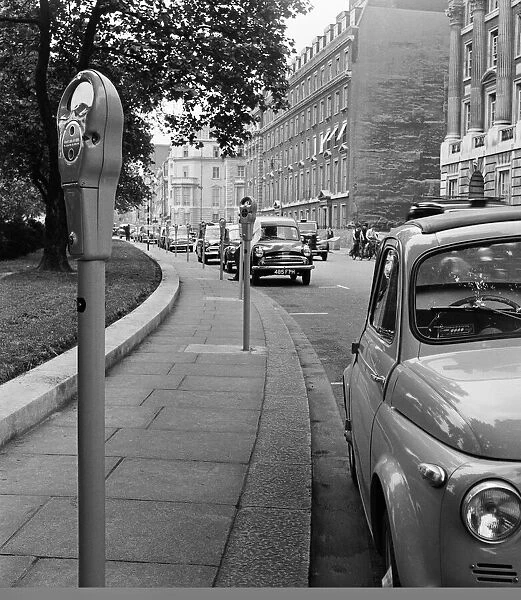 The first parking meter in England. The first parking meters are introduced in