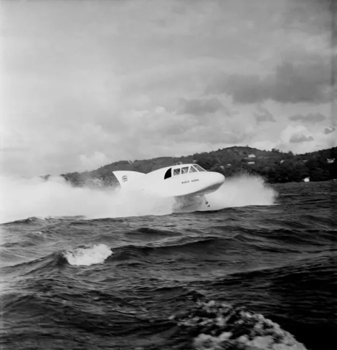 Framed Print : First Picture of the White Hawk speedboat at Speed. It can be seen riding on its