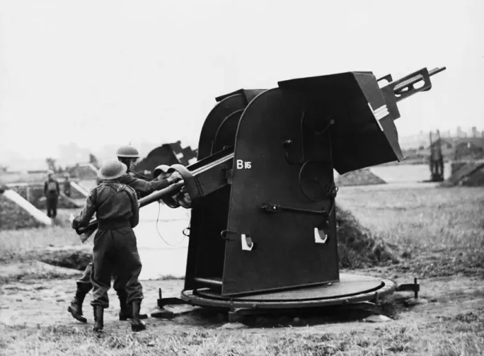 Framed Print : First pictures of the Home Guard A. A in action loading a projector. 8th July 1942 Framed Print : First pictures of the Home Guard A. A in action loading a projector. 8th July 1942