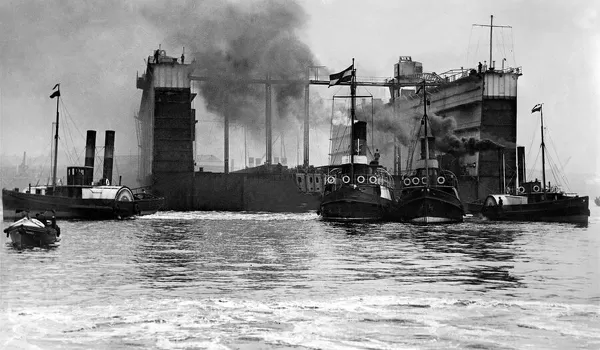 The first section of the Singapore floating dock leaving Wallsend on the first stage of