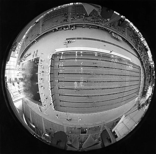 A fish-eye view of the Olympic swimming pool in Munich, used for the Olympic Games