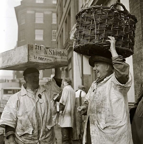 Fish porters at Billingsgate fish market, London 1st March 1954