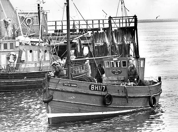 The fishing boat Castle jDawn arriving at North Shields Fish Quay in 1975