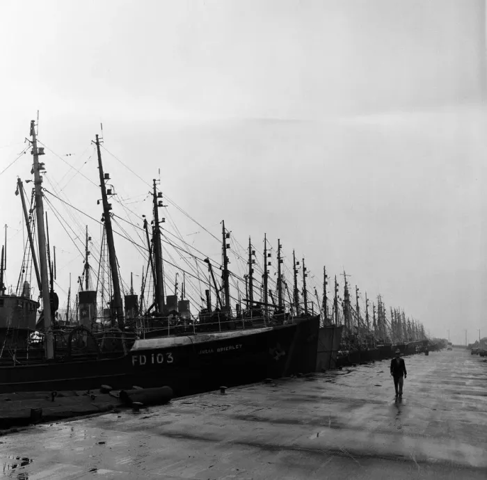 Framed Print : Fishing feature in Grimsby, Lincolnshire. Trawlers strike bound in the dock Framed Print : Fishing feature in Grimsby, Lincolnshire. Trawlers strike bound in the dock