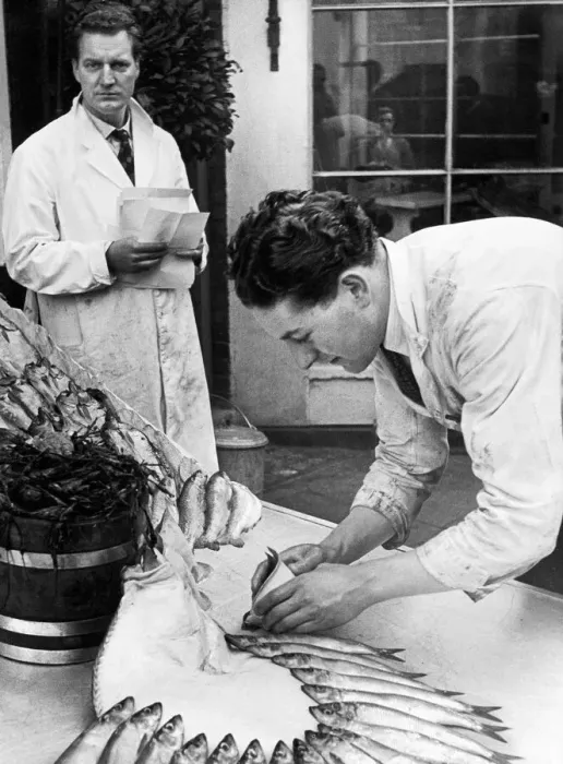 Framed Print : A Fishmonger seen laying out the days fish in appetising arrangements at Shepherds Market Framed Print : A Fishmonger seen laying out the days fish in appetising arrangements at Shepherds Market