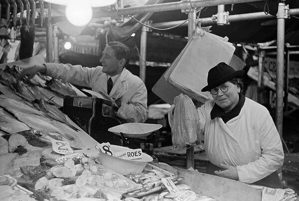 The Fishmongers stall on Kingston market. Circa 1936