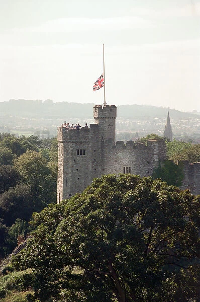 Flag at half-mast over Cardiff Castle. 8th September 1997