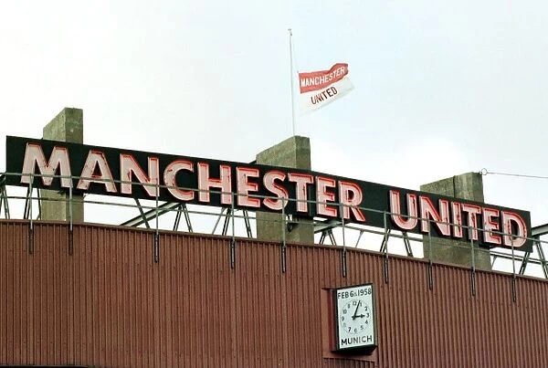 Flag at half mast at Old Trafford February 1998 as a tribute to the 40th