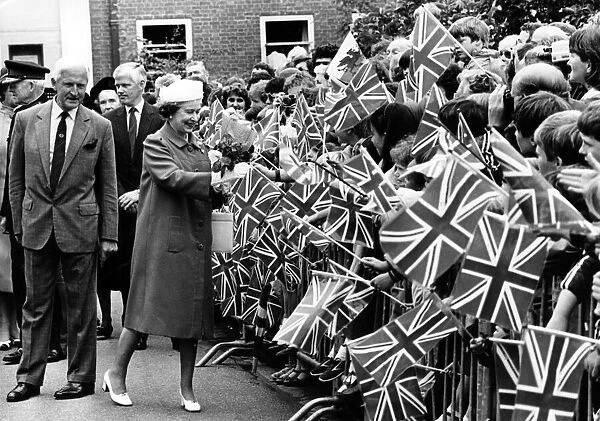 Flags flying as Her Majesty meets the people of Newtown. 12th July 1986