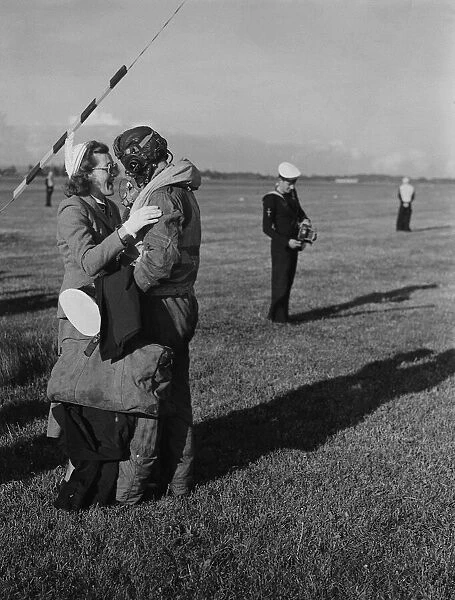 Fleet Air Arm Pilots return from Korean War May 1951 A pilot is greeted by his