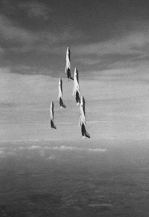 Framed Print : Fleet Air Arm Scimitars go vertical as they climb into a loop in formation during