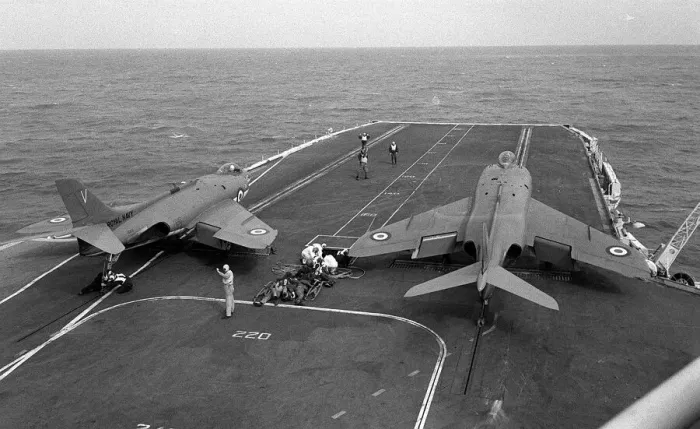 Framed Print : Fleet Air Arm Supermarine Scimitar aircraft 1959 wait to launch off the deck of Royal Framed Print : Fleet Air Arm Supermarine Scimitar aircraft 1959 wait to launch off the deck of Royal