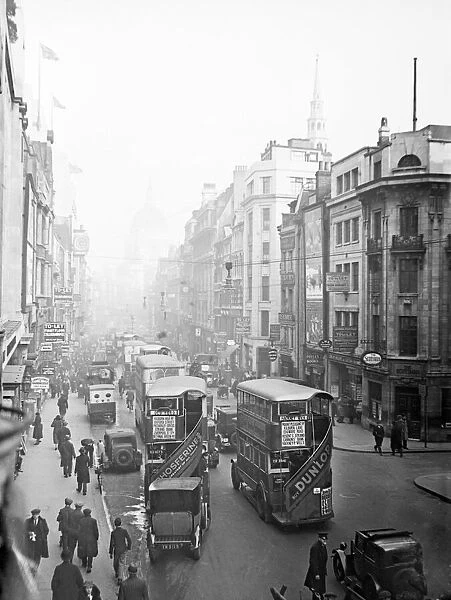 Fleet Street in London, looking West to East, towards Ludgate Circus and St Paul