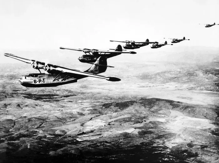 Framed Print : A flight of Consolidated Catalina flying boats of the US Navy flying in formation as used Framed Print : A flight of Consolidated Catalina flying boats of the US Navy flying in formation as used