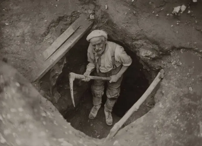 Framed Print : Flint Knapping at the Peter Grimes flint mine in Norfolk May 1935 Framed Print : Flint Knapping at the Peter Grimes flint mine in Norfolk May 1935