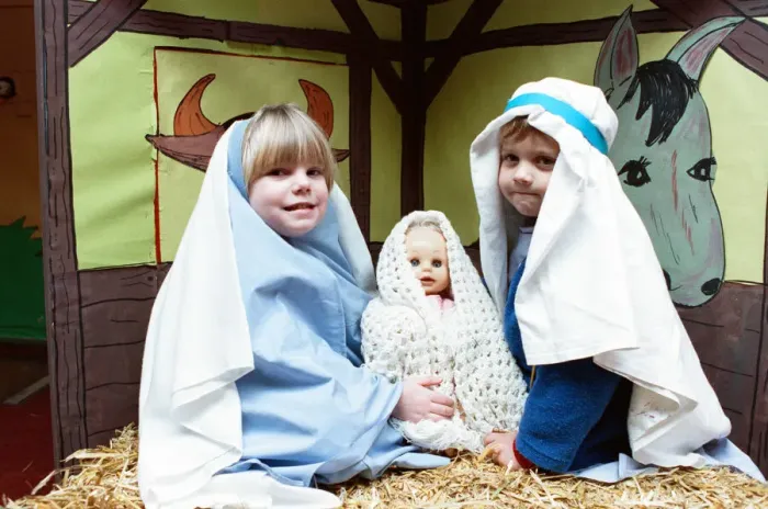 Framed Print : Flockton Playgroup nativity at Flockton WMC. 5th December 1991