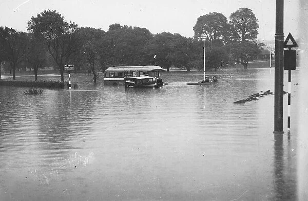 Flooding in Kings Drive, Torquay, 4th August 1938. Bus caught in the flood