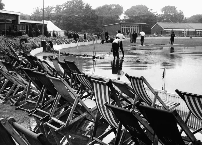 Framed Print : Floods stop play at the Lancashire v. Kent Cricket match at Southport Framed Print : Floods stop play at the Lancashire v. Kent Cricket match at Southport