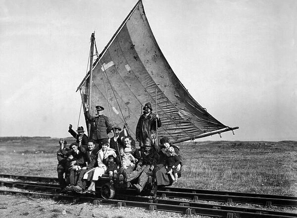 The flying bedstead. A sail propelled rail yacht at Spurn Head