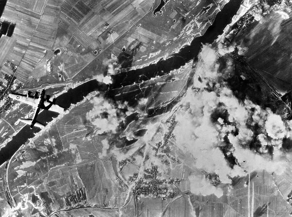 US Flying Fortresses attack the German underground oil storage depot at Derben
