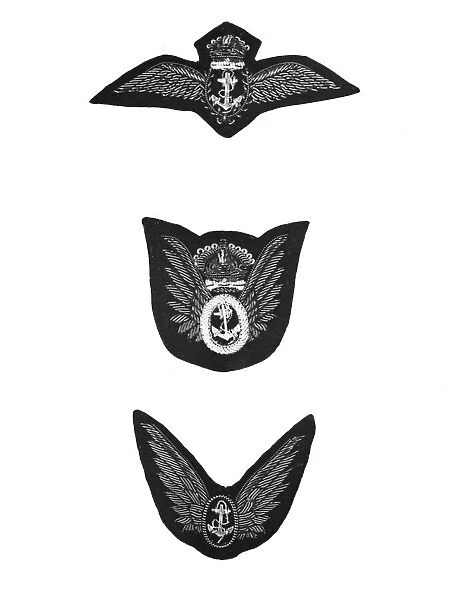 The flying insignia of the British Fleet Air Arm showing (top to bottom) 1, Pilots wings