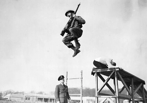 A flying leap before the instructor during the battle agility training demonstration of