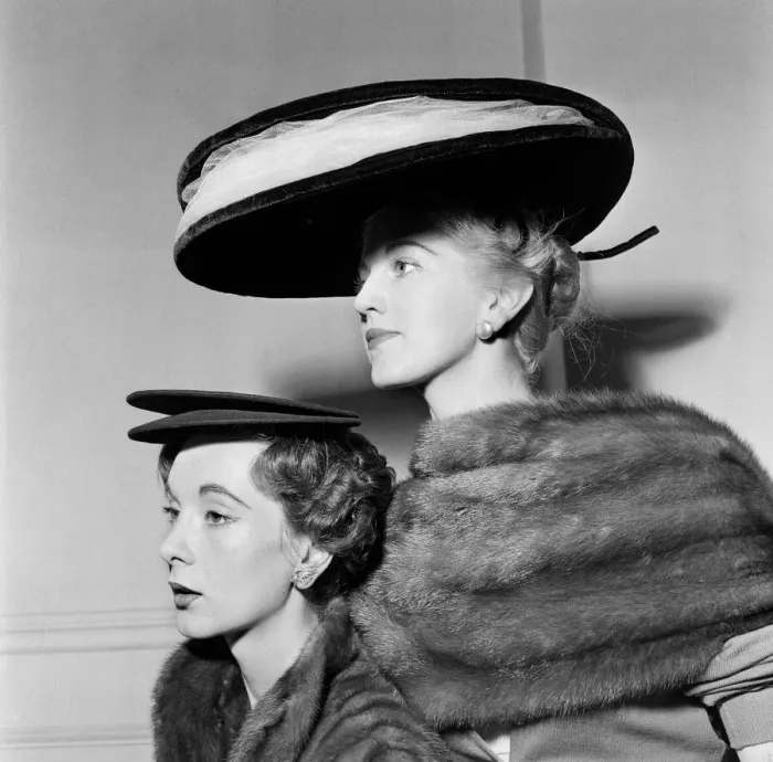 Framed Print : The Flying Saucer hat Hat fashions, July 1955 Ronald Patterson show Framed Print : The Flying Saucer hat Hat fashions, July 1955 Ronald Patterson show