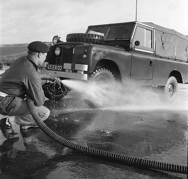 Foot and Mouth Disease Outbreak November1967 A soldier washes down a Land Rover