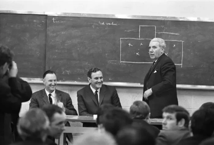 Framed Print : Football Association teach-in at Leeds University with Sheffield United manager John