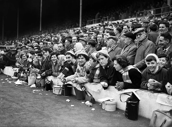 Football - Crowds and Supporters - 1957, female supporters in the crowd at Leicester City