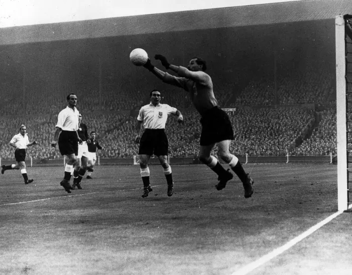 Framed Print : Football England v Hungary November 1953 Merrick Saves L-R Billy Wright