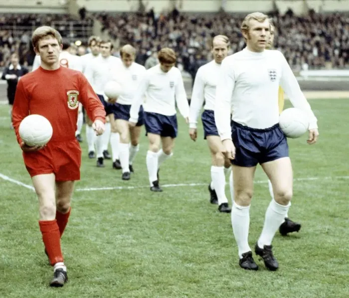 Framed Print : Football England v Wales 1969 Alan Durban and Bobby Moore lead out their teams Framed Print : Football England v Wales 1969 Alan Durban and Bobby Moore lead out their teams