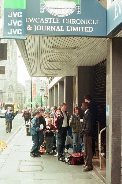 Football Fans queue outside Thomson House, Head Office of Newcastle Chronicle