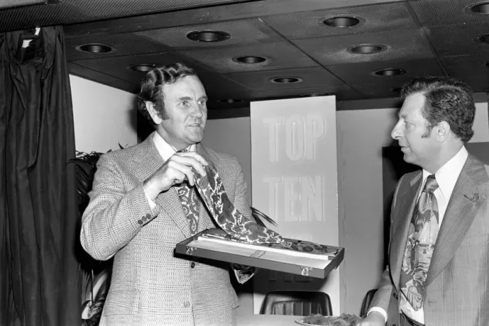 Framed Print : Football manager Don Revie accepts his prize at the Tie Manufacturers Association Top Ten Framed Print : Football manager Don Revie accepts his prize at the Tie Manufacturers Association Top Ten