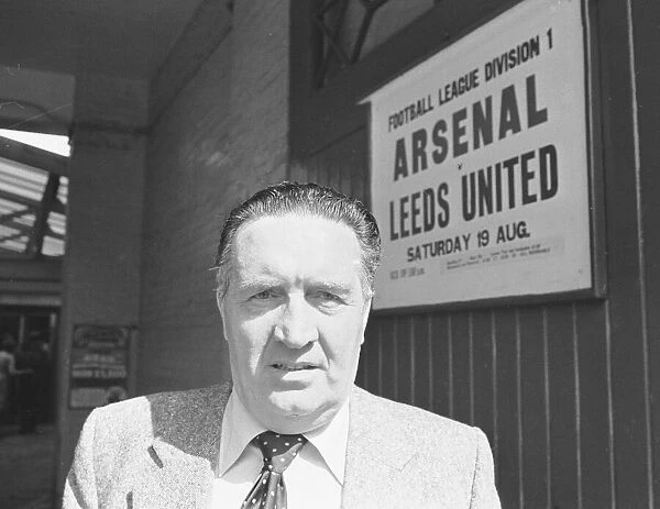 Football manager Jock Stein outside Highbury Stadium, for talks with Leeds United about