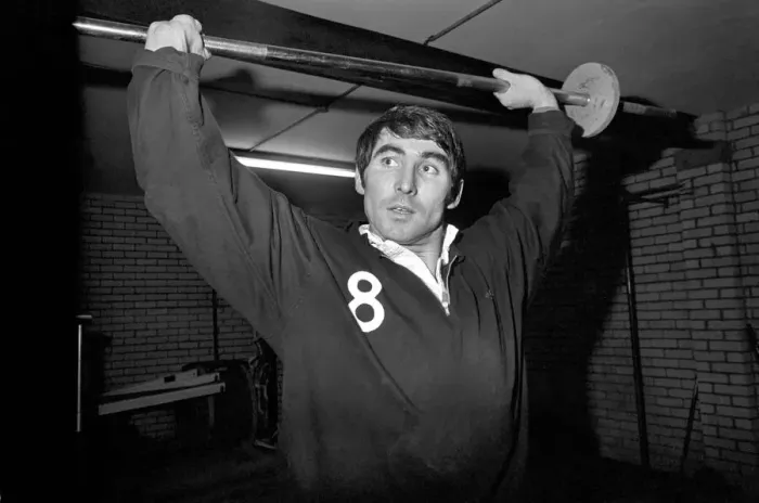 Framed Print : Football Manchester United Training Session: Strong man Tony Dunne during his weight Framed Print : Football Manchester United Training Session: Strong man Tony Dunne during his weight