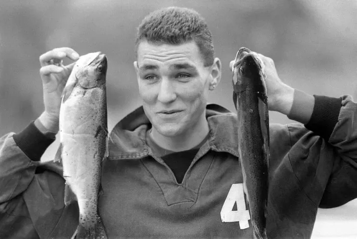 Framed Print : Football Teams Wimbledon FC Football Club April 1988, Vinnie Jones holding fish