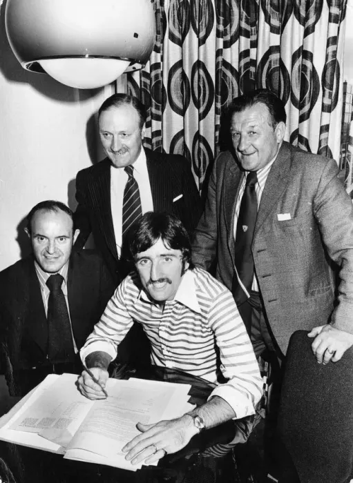 Framed Print : Footballer David Johnson signs his new the contract with Liverpool Club secretary Peter Framed Print : Footballer David Johnson signs his new the contract with Liverpool Club secretary Peter