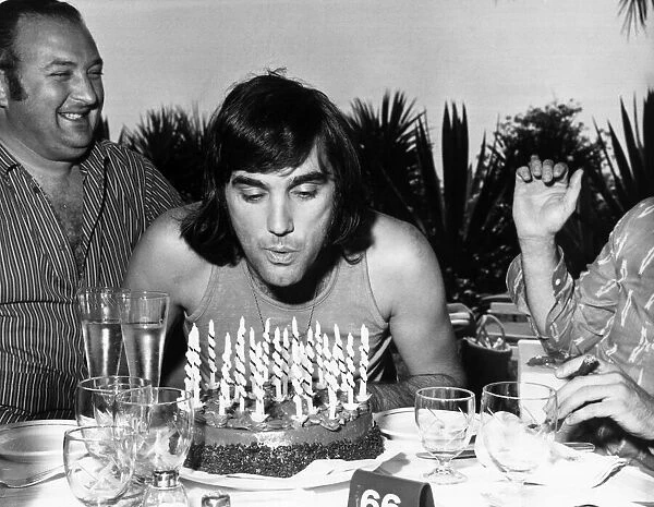 Footballer George Best seen here celebrating his 26th birthday with his friends in a