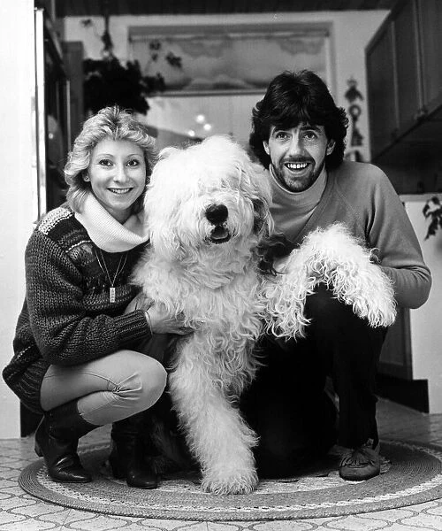 Footballer Mark Lawrenson and girlfriend Vanessa and pet dog Barnaaby Febraury 1983