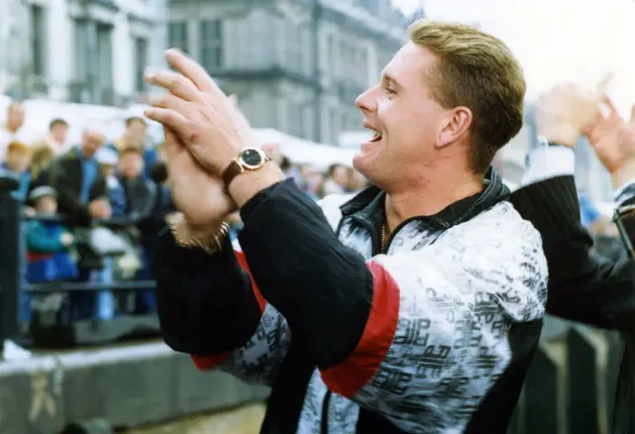 Framed Print : Footballer Paul Gascoigne - Gazza Paul Gascoigne with Lindisfarne promoting their