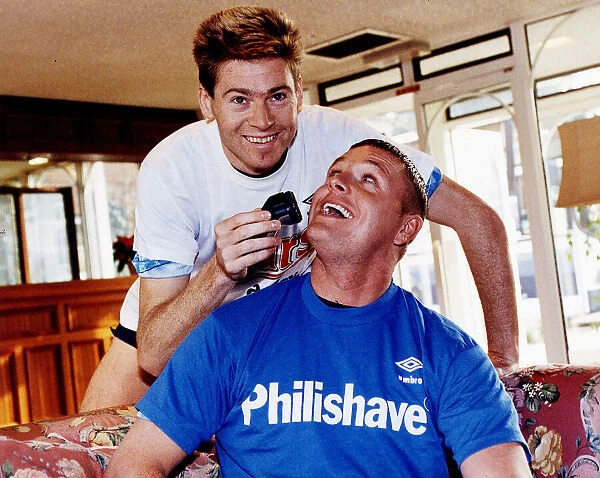 Footballer Paul Gascoigne with Tottenham and England teammate Chris Waddle