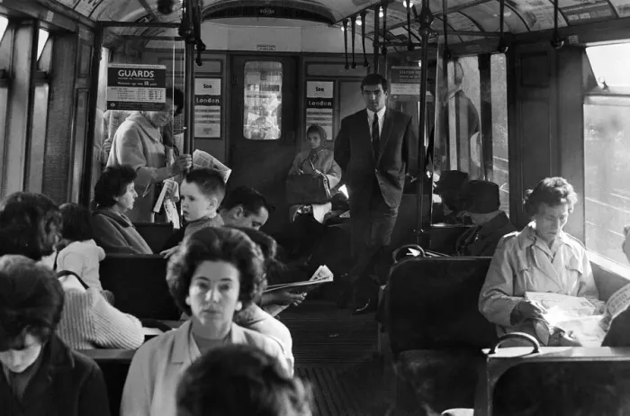 Framed Print : Footballer Terry Venables on his way to work using public transport in London