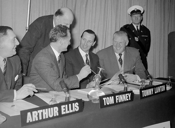 Former footballers Arthur Ellis, Tom Finney and Tommy Lawton during the first meeting of