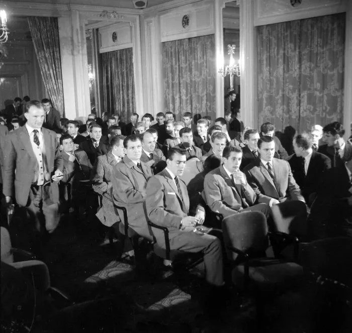 Framed Print : Footballers meet in a London Hotel to discuss the threaten strike action